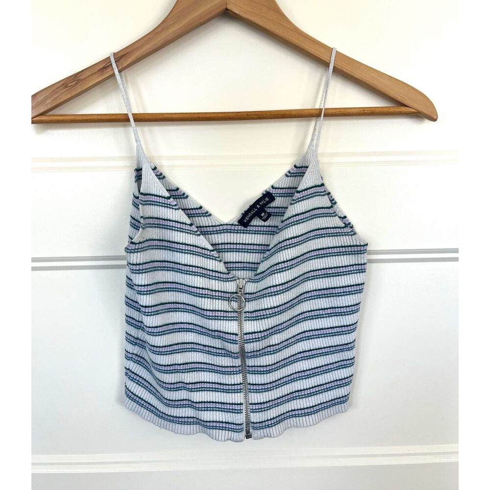 Kendall & Kylie PacSun Striped Ribbed Zip Front O-Ring Crop Top Cami Medium